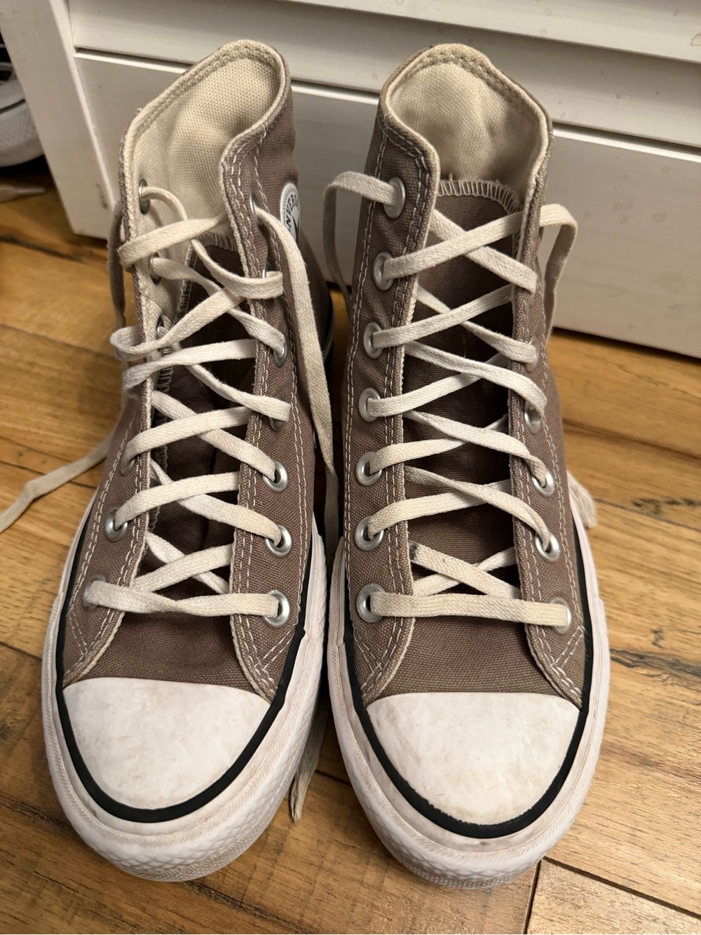 High-Top Canvas Sneakers in Taupe